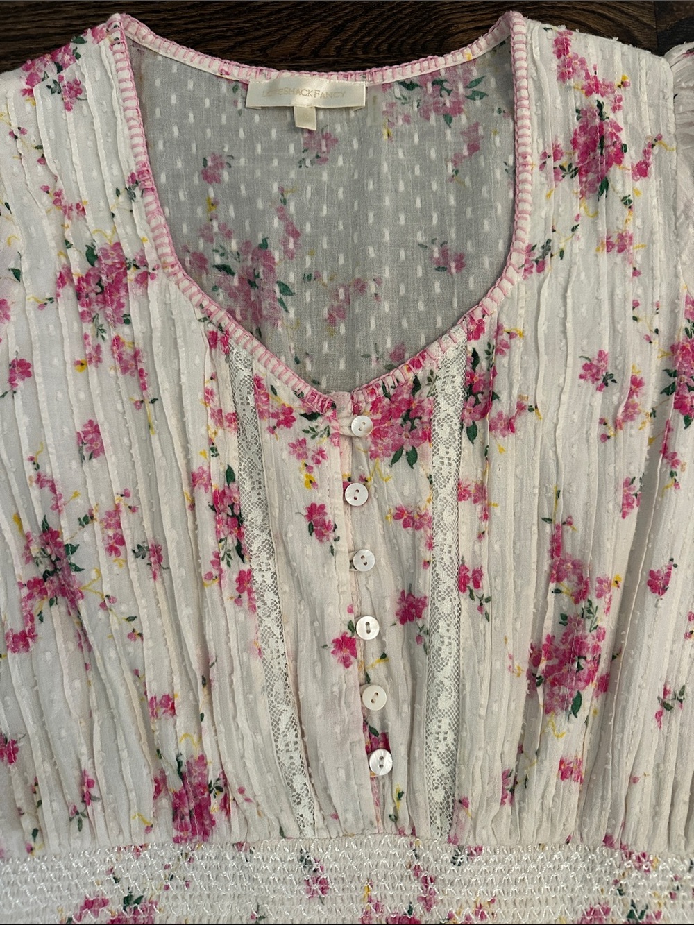 Loveshack Fancy Ivory Floral Mini Dress with Pink Rose Print - Picture 4 of 7